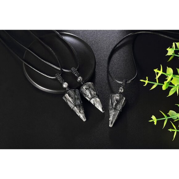 Men's Adjustable Black Rope Healing Crystal Natural Gemstone Pointed Necklaces - Picture 6 of 7